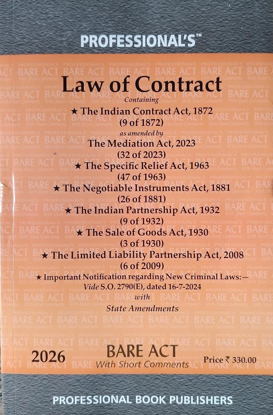 Law of Contract Containing 8 Acts Bare Act - Latest 2025 EDITION