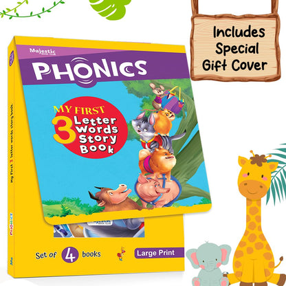 Phonics My First 3 Letter Words Story Books for Kids Age 3-6 Years | Set of 4 Colourful Illustrated Early Reading Books | Learn to Read | Beginner Readers | Majestic Book Club