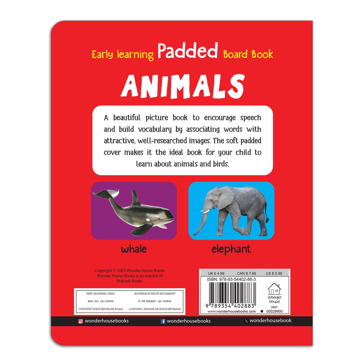 Early Learning Padded Board Book Of Animals For Kids | Ages 0–5 Years | Wild Animals | Farm Animals | Pets | Birds | Vocabulary Building | Bright Pictures | Toddlers | Preschoolers | Latest Edition