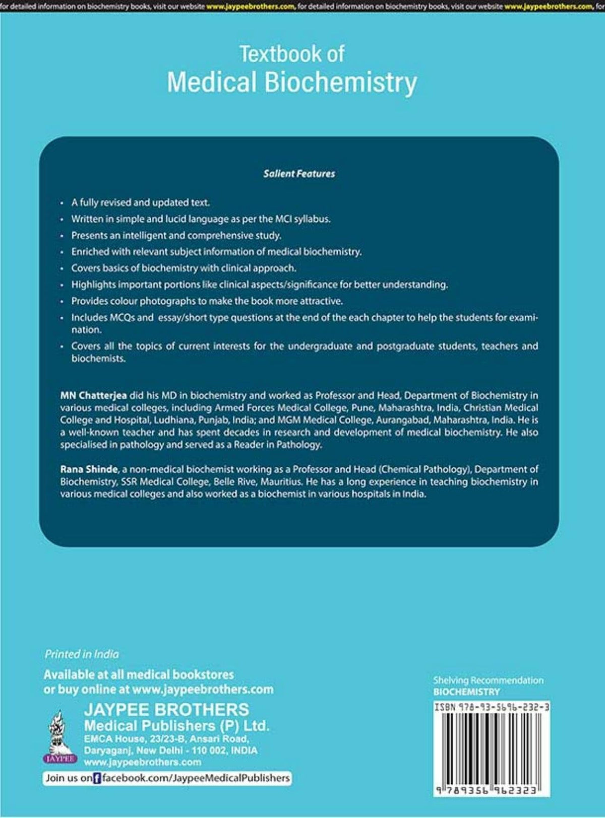 Textbook of Medical Biochemistry, 9/E by Chatterjea for MBBS 1st Year Students | Clinically-Oriented Biochemistry with Colour Photographs, MCQs and Free diginerve App Access