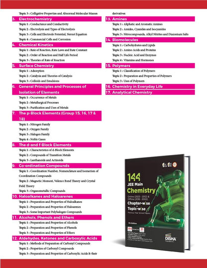 Disha 144 JEE Main Chemistry Online (2023-2012) & Offline (2018-2002) Chapter-wise+Topic-wise Previous Years Solved Papers 7th Edition|NCERT Chapterwise PYQ Question Bank with 100% Detailed Solutions