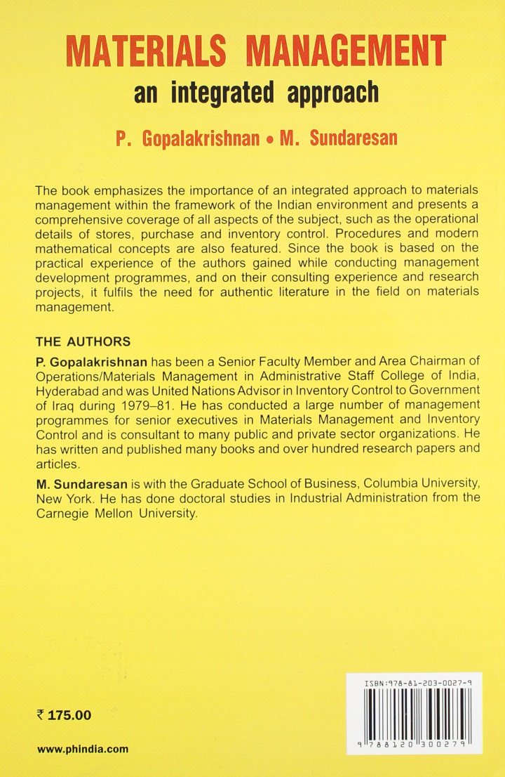 MATERIALS MANAGEMENT: AN INTEGRATED APPROACH 1ST EDITION