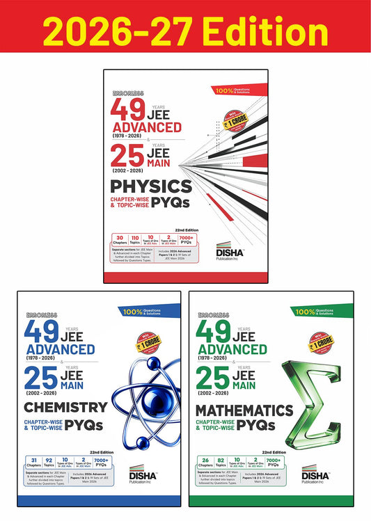 Disha Combo (3 Books) Errorless 49 Years JEE Advanced (1978 - 2026) & 25 Year JEE Main (2002 - 2026) PHYSICS, CHEMISTRY & MATHEMATICS Chapter-wise & Topic-wise PYQs 22nd Edn | For JEE Main & Adv 2027