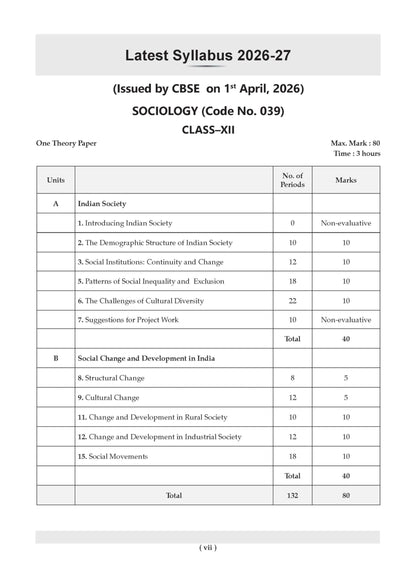 Oswaal CBSE Class 12 Sociology Question Bank | Chapter & Topic-wise Solved Papers (2017–2026) | Based on Latest Syllabus (April 2026) | Includes 2026 Papers | For 2027 Exam