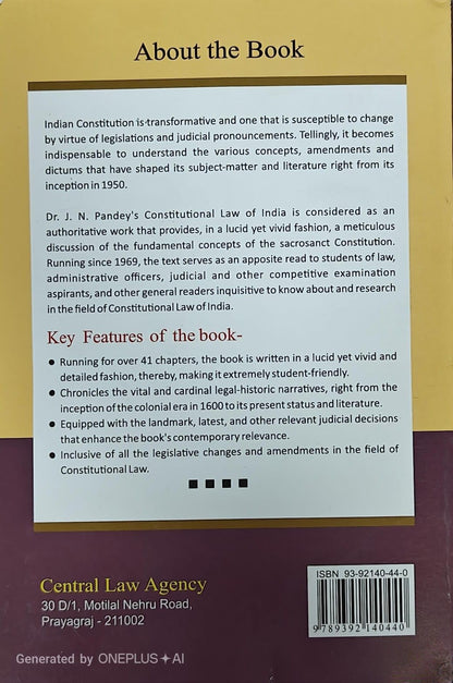 Constitutional Law of India by Dr. J.N. Pandey | 63rd Edition 2026 | Comprehensive Indian Constitution & Constitutional Law Book for LLB, Judiciary, UPSC & Legal Professionals