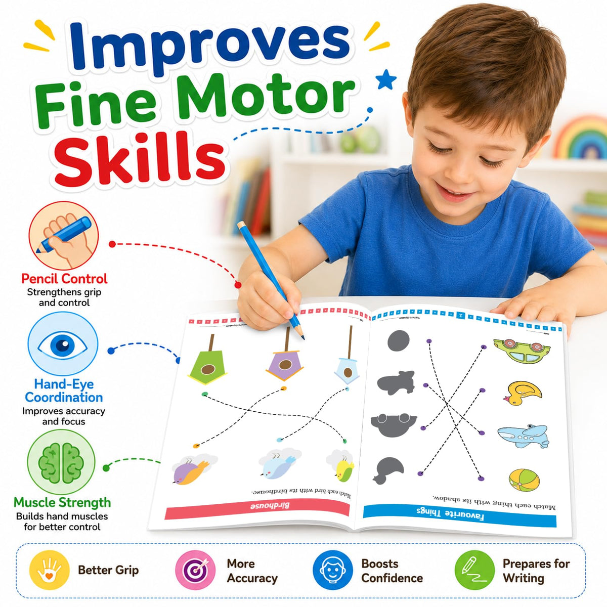 Matching Basic Skills Book for Kids 3+ | Fun Early Learning Activity Book with Shapes, Colors, Numbers & Patterns | Preschool Workbook | Best Educational Gift for Children