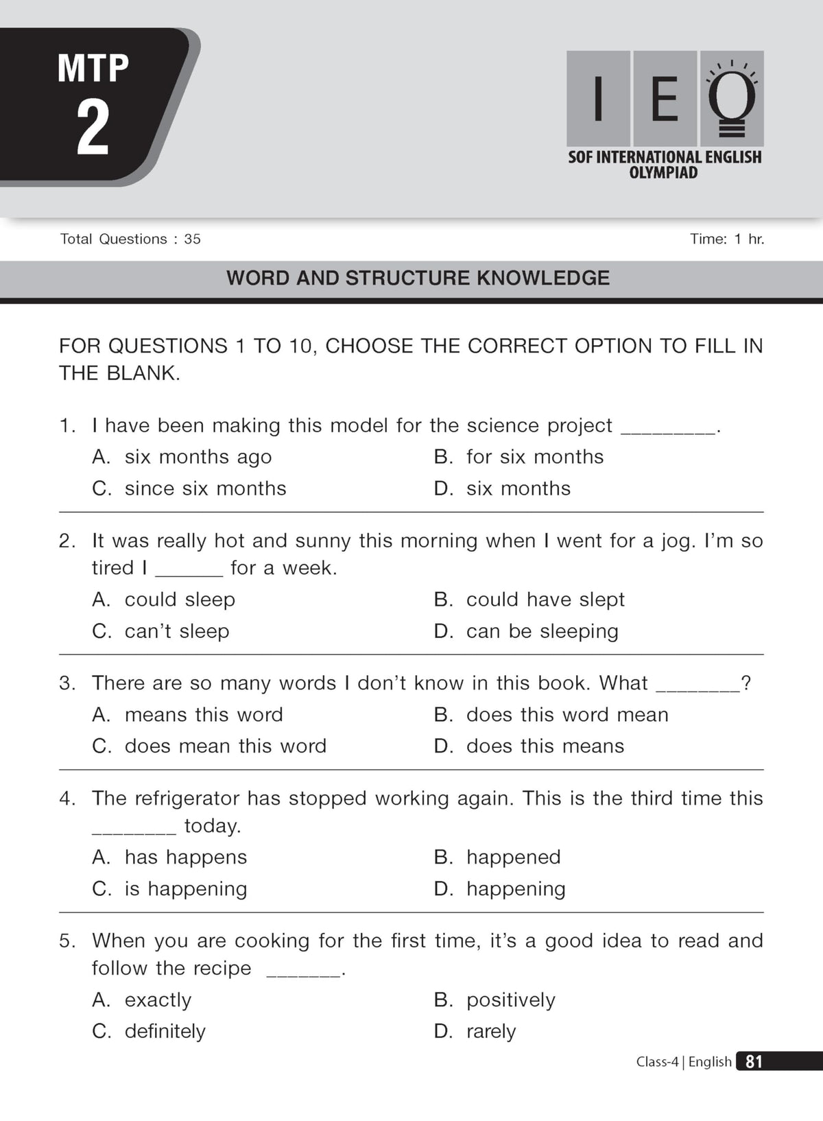 MTG English (IEO) Olympiad Prep Guide Class 4 | Detailed Theory, Exercise with Self Test For Practice | SOF Olympiad Books For Exam 2026-27 (Useful For Level-1 & 2)