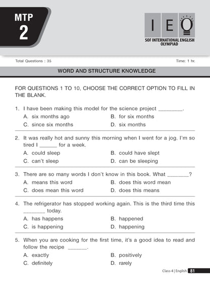 MTG English (IEO) Olympiad Prep Guide Class 4 | Detailed Theory, Exercise with Self Test For Practice | SOF Olympiad Books For Exam 2026-27 (Useful For Level-1 & 2)