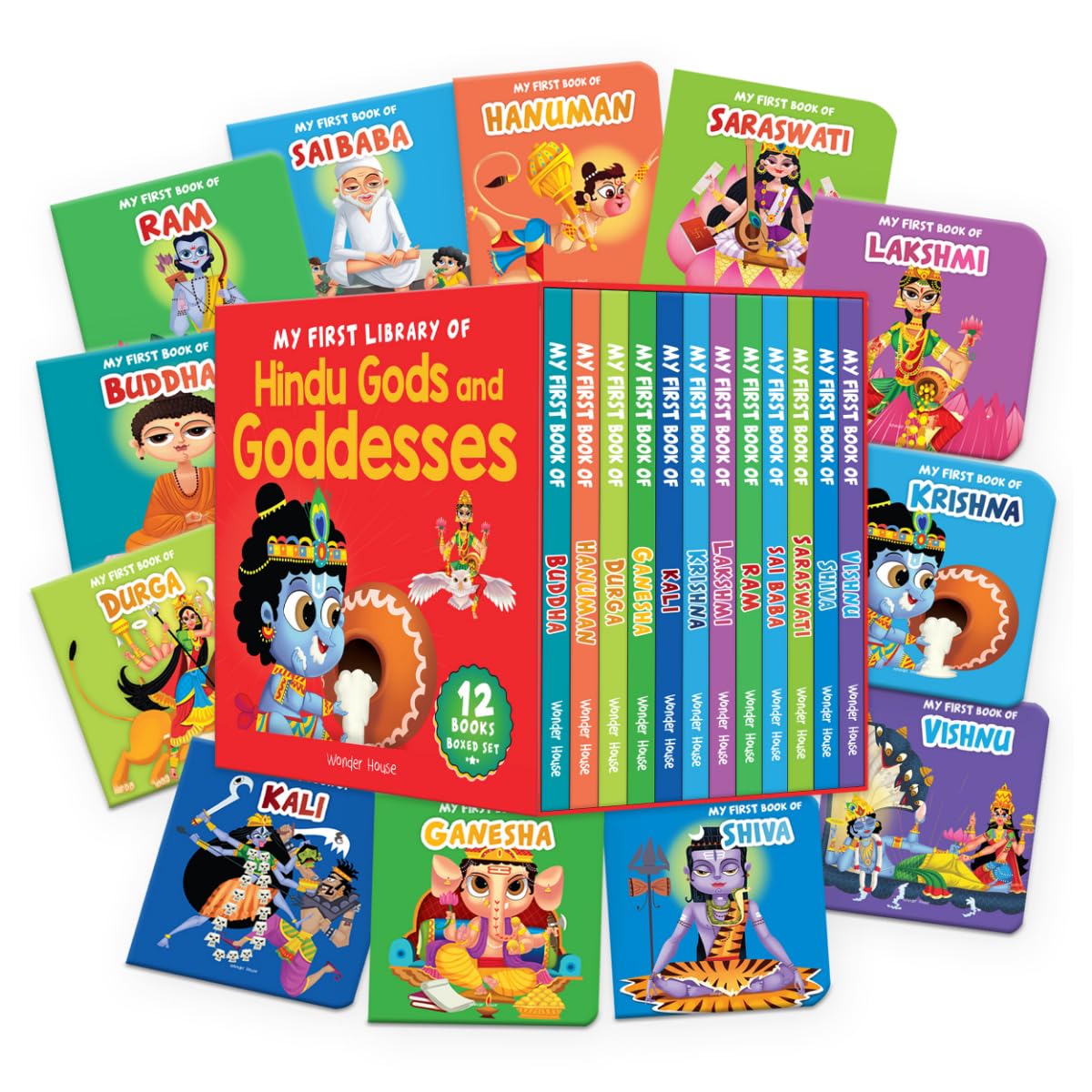 My First Library Of Hindu Gods And Goddesses (12 Board Book Set) Age 2–6 Years | Illustrated Spiritual Stories | Indian Mythology | Ganesha | Krishna | Shiva & More | Early Learning | Latest Edition