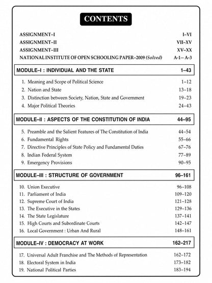 TOP NIOS Political Science Class 12 - Guide Book for NIOS 317 - Latest New Course Based Study Material - Includes 1 Sample Paper and 3 Solved TMA ... & Several Question Answers for Every Chapter