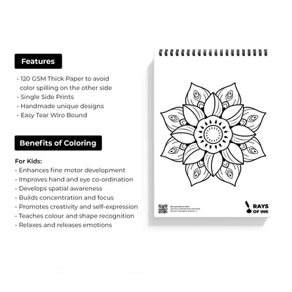 Rays Of Ink Mandala Coloring Book For Young Adults | Enhances Fine Motor Skills & Keeps You Engaged | 120 GSM Thick Paper