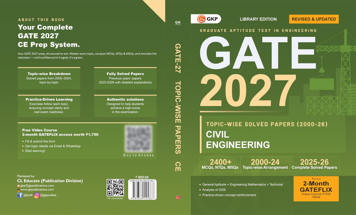GATE 2027 Civil Engineering | Topic-wise Previous Year Solved Papers (2000–2026) | 27 Years PYQ with Detailed Solutions | MCQs, NTQs & MSQs | GATE CE Topicwise Question Bank