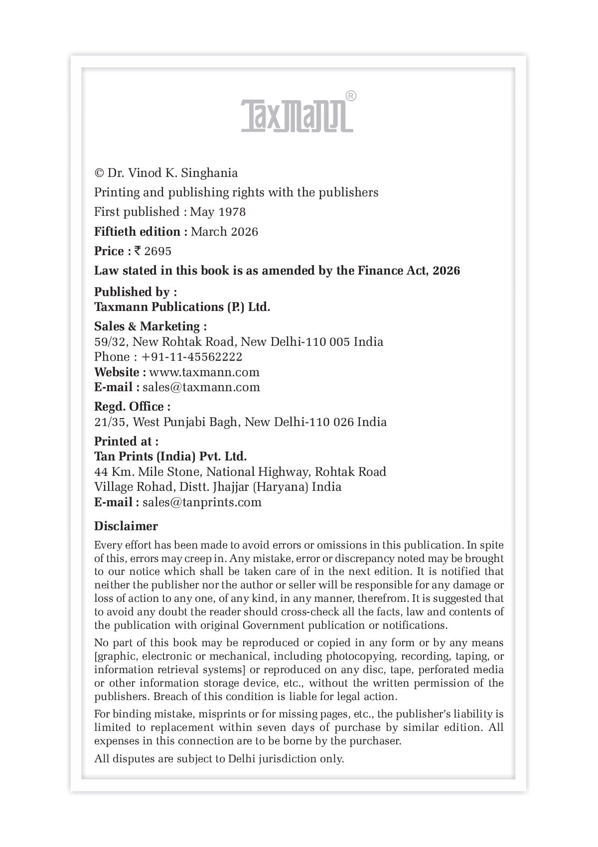 Taxmann's Direct Taxes Ready Reckoner (DTRR) [Finance Act 2026] – India's Most Comprehensive Reference—Uniquely Designed to Navigate the Concurrent Operation of ITA 1961 | ITA 2025 | ITR 2026