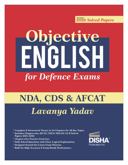 Disha Objective English for Defence Exams - NDA, CDS & AFCAT | For 2026 Exams | Includes PYQs | Fully Solved