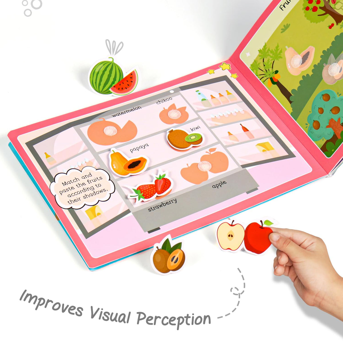 Intelliskills Premium Pick N' Stick Food Montessori Activity Busy Book with Reusable Stickers|Early Learning Activity Book for 2+Years Old|Sticker Book For Kids|Best Birthday Gift for Children|English