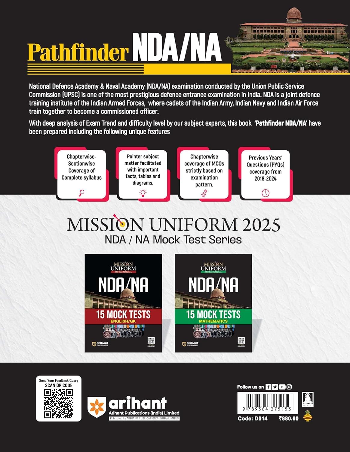Arihant Pathfinder NDA/NA Entrance Exam Book 2026 | National Defence & Naval Academy | 8000+ MCQs, PYQs & Complete Study Notes | Latest Edition for NDA Written Exam Preparation | English Medium