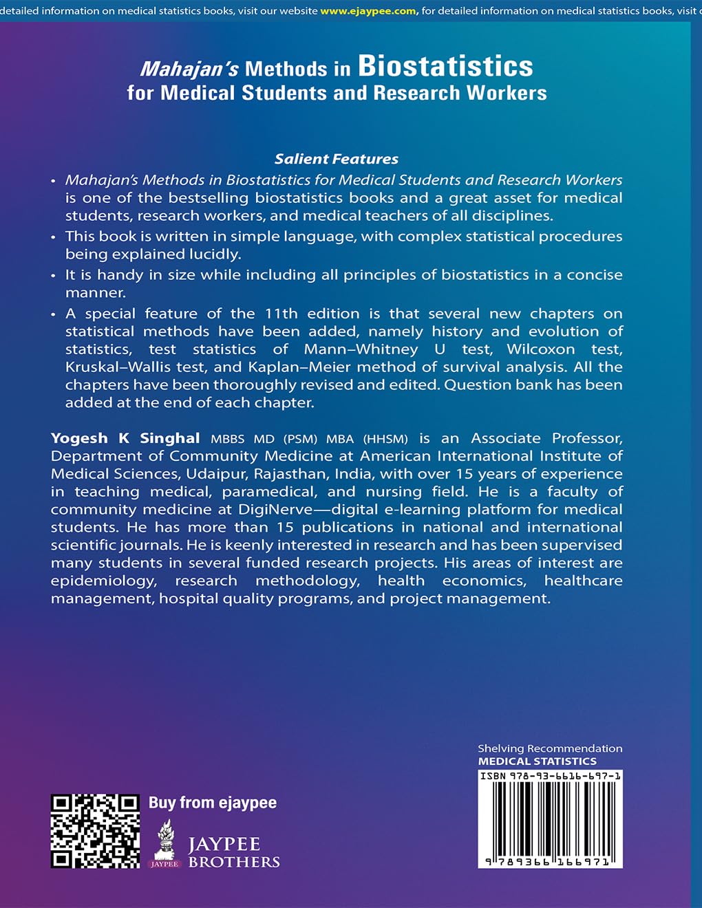Mahajan's Methods in Biostatistics for Medical Students and Research Workers, 11/E | New Chapters on Nonparametric Tests and Kaplan-Meier Survival Analysis | Chapter-wise Question Bank: 1