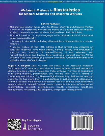Mahajan's Methods in Biostatistics for Medical Students and Research Workers, 11/E | New Chapters on Nonparametric Tests and Kaplan-Meier Survival Analysis | Chapter-wise Question Bank: 1