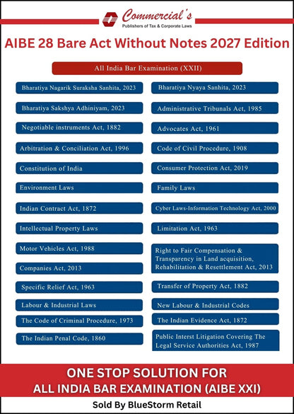 AIBE 28 Bare Act Set Without Notes 2027 Commercial Law Publishers | Covering Complete AIBE Syllabus | Also Including Income Tax Act, New Labour laws & Public Interest Litigation