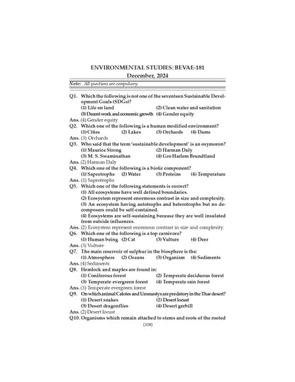 Gullybaba IGNOU BAEGH 1st Sem BEVAE-181 Environmental Studies in English - Latest Edition IGNOU Help Book with Solved Previous Year's Question Papers and Important Exam Notes