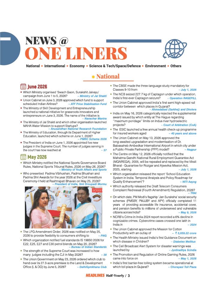 Arihant Headlines Speedy Current Affairs Half-Yearly 2026 (January-June) | National & International Events, Acts & Who's Who | One-Liners, Infographics | For UPSC, SSC, Banking, Railway & State Exams