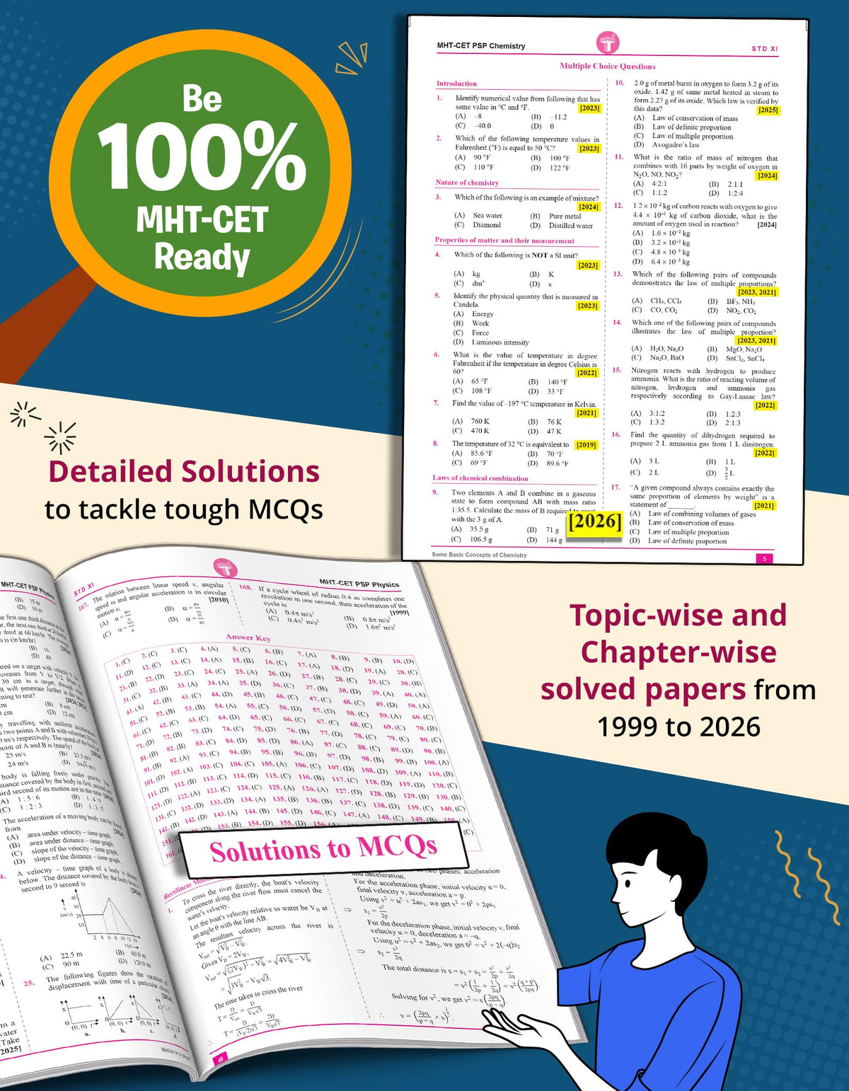 MHT CET Previous Years Questions Papers for 2027 Exam | MHTCET Physics Chemistry Maths 23+ Years PSP 13000+ MCQs | MHTCET Solved Papers 1999-2026 | Includes Study Techniques (Exam Experts)