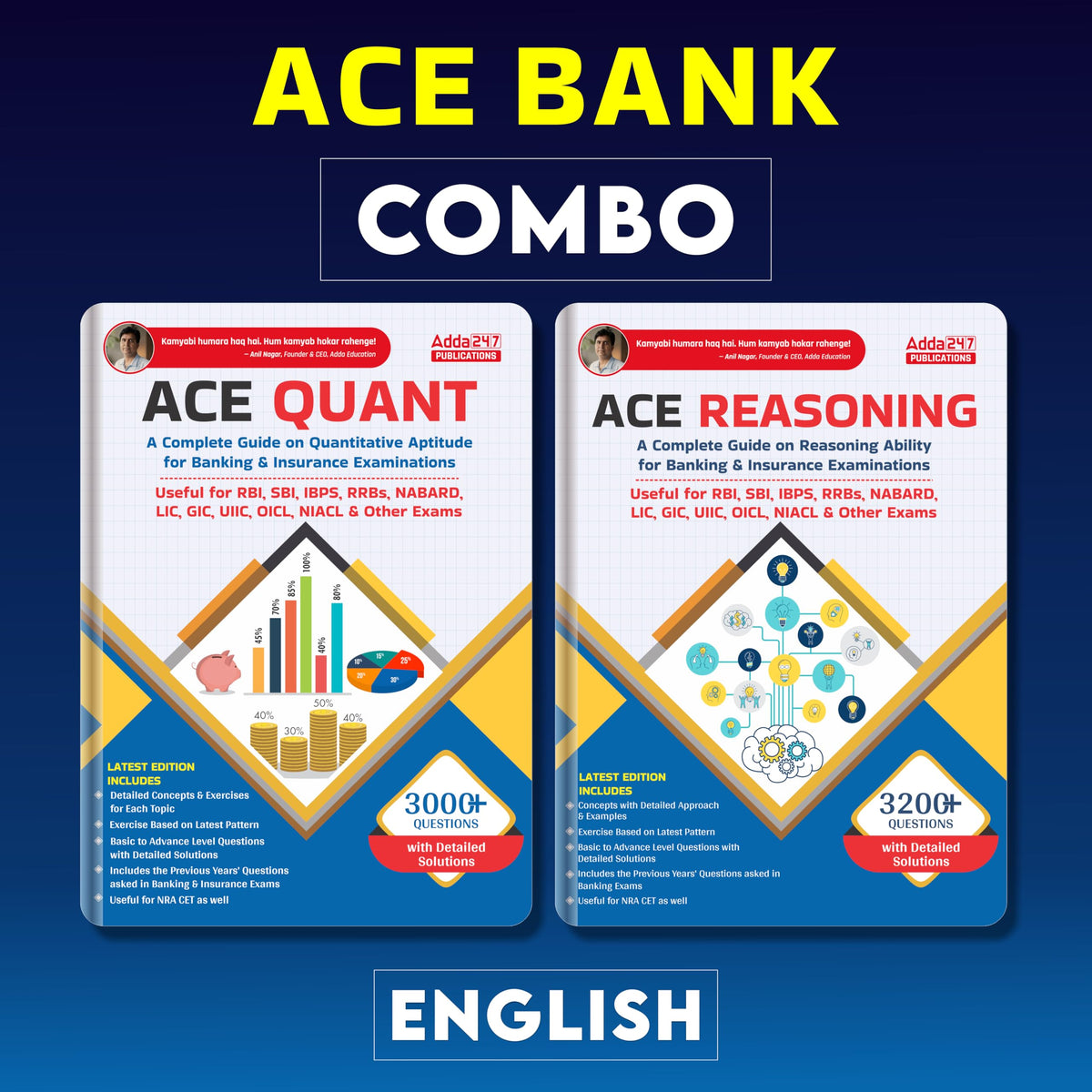 Combo of Ace Quant & Reasoning Book For Bank Exams SBI,RBI, IBPS,RRB,NABARD,LIC,GIC (English Printed Edition) By Adda247