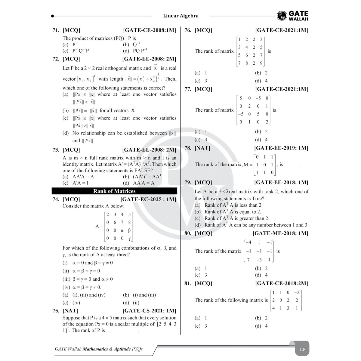 PW GATEWALLAH Engineering Mathematics & General Aptitude Topicwise Previous Year Solved Papers (2026 - 2008) with Video Solutions For 2027 Exams | Detailed Text Solutions
