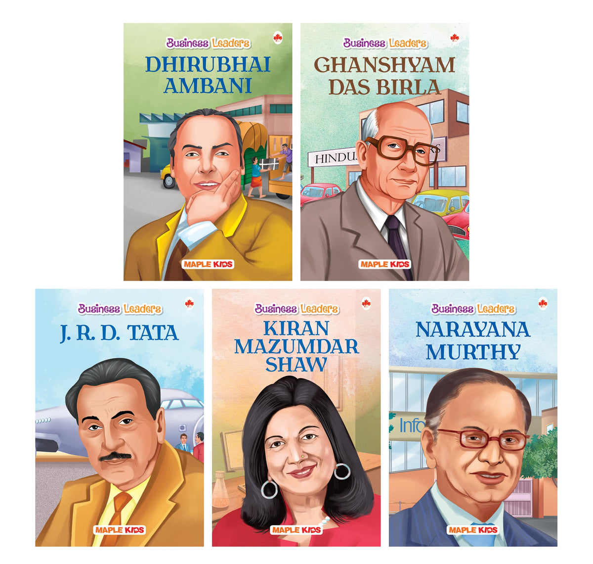Story Books for Kids (Set of 5 Books) (Illustrated) - Indian Entrepreneurs - Biographies for Kids - Ambani, G.D Birla, Narayana Murthy, Kiran Mazumdar Shaw, J.R.D. Tata - Read Aloud to Infants, Toddlers - Age 3+ Years