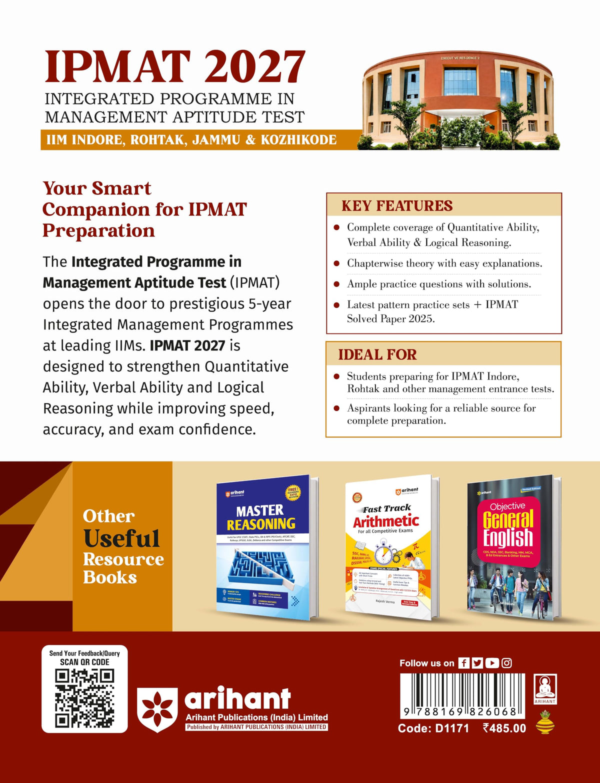 Arihant IPMAT 2027 | Complete Preparation Guide for IIM Indore, Rohtak, Jammu & Kozhikode | Chapterwise Theory & 2000+ Practice Questions with Detailed Solutions and Latest Solved Paper