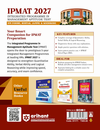 Arihant IPMAT 2027 | Complete Preparation Guide for IIM Indore, Rohtak, Jammu & Kozhikode | Chapterwise Theory & 2000+ Practice Questions with Detailed Solutions and Latest Solved Paper