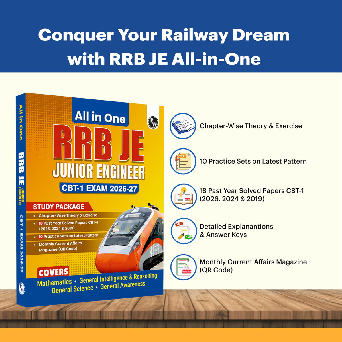 PW All in One RRB JE (Junior Engineer) CBT - 1 Book 2026-27 Exam l Chapterwise Theory, Short Tricks and Exercises, 18 Previous Year Solved Papers (2026, 2024 & 2019) PYQs with 10 Practice Sets