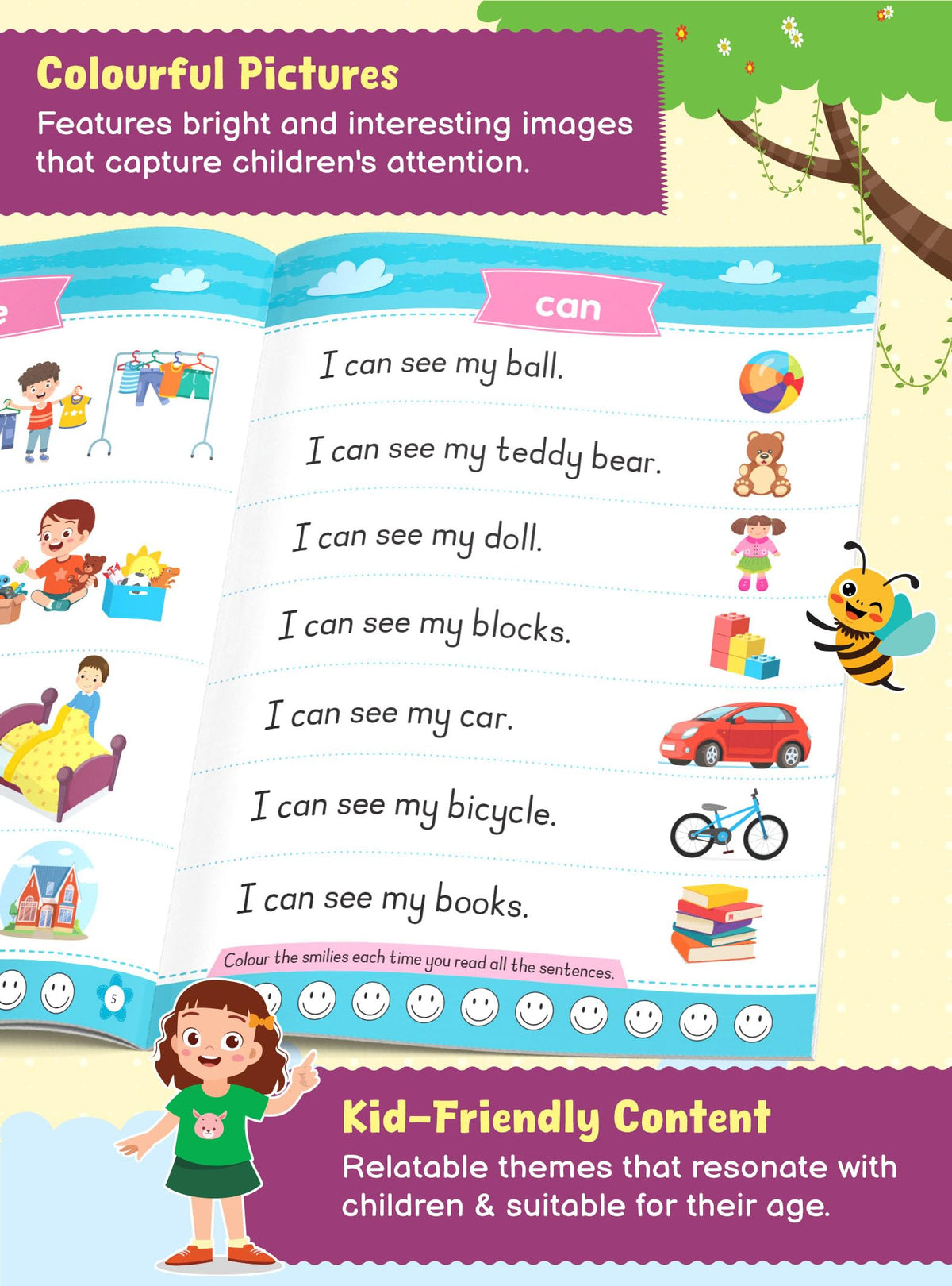 Sight Words & Sentences Book for Kids 4+ Years | 55 Essential Sight Words with Colourful Pictures | Early Learning Book for Preschool & Kindergarten