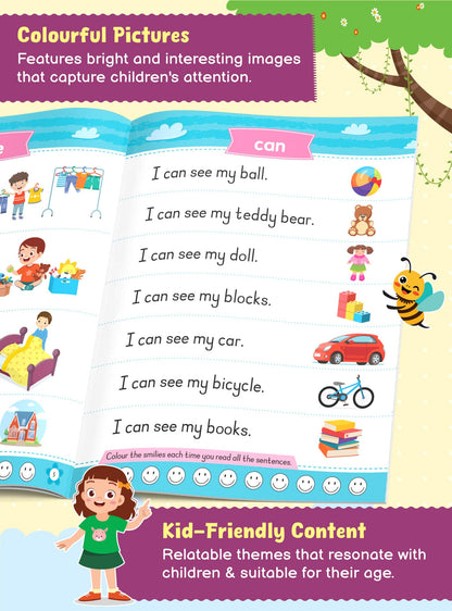 Sight Words & Sentences Book for Kids 4+ Years | 55 Essential Sight Words with Colourful Pictures | Early Learning Book for Preschool & Kindergarten