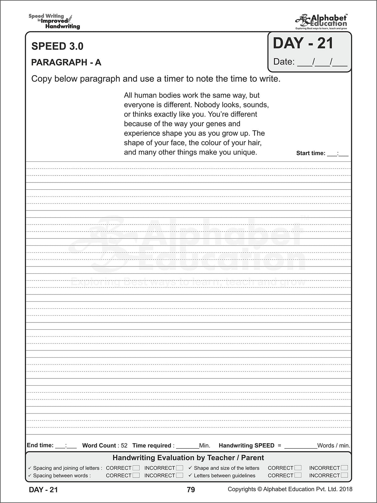 Speed Writing In Improved Handwriting - Cursive writing - Book A (For Age 6-9 Years) - Cursive handwriting practice book