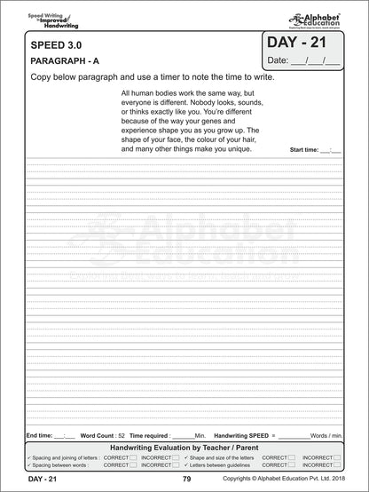 Speed Writing In Improved Handwriting - Cursive writing - Book A (For Age 6-9 Years) - Cursive handwriting practice book