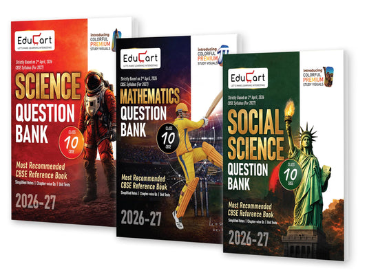 Educart CBSE Class 10 Question Bank 2026-27 (3 Books) - Science, Mathematics & Social Science (SST) | Introducing Premium Colored Visuals and Pull-out Worksheets for 2027 Boards