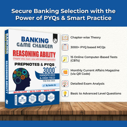 PW Banking Game Changer Reasoning Ability Prepnotes & 3000+ PYQs By Sachin Sir For 2026-27 Exams | Chapterwise Theory with 15 Online CBT Tests | IBPS PO & Clerk, SBI PO & Clerk, RRB PO & Clerk Exams