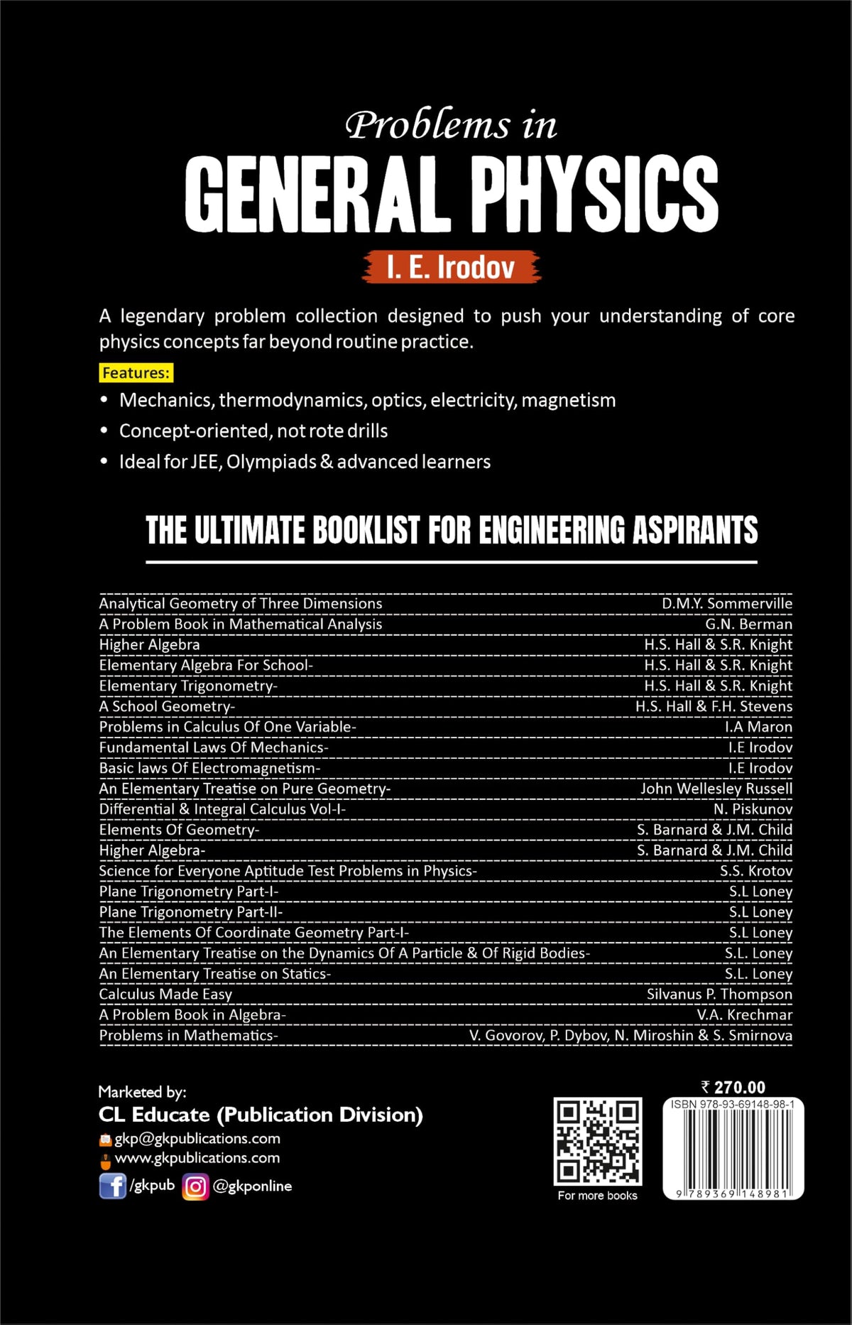 Problems in General Physics by I.E. Irodov | 1900+ Advanced Physics Problems | Summarized Formulas | for IIT JEE, NEET, GATE, Engineering & Physics Olympiad Exam Preparation