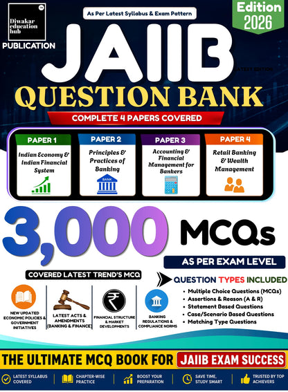 JAIIB II Question Bank II MCQ II Latest Book II For 2026 Exam II Paper 1,2,3 & 4 II All Moduels II 3000 MCQ II With Details Soultion & Answers II As ... Question also II By Diwakar Education Hub