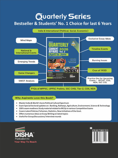 Disha Quarterly Current Affairs 2026 Vol. 2 (April to June) for Competitive Exams 10th 4 color Edition | Must for UPSC & State PSC Civil Services, SSC, NDA, CDS, Bank PO/ Clerk, RRB