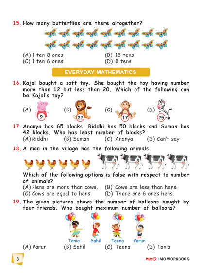 MTG International Mathematics Olympiad (IMO) Workbook Class 1 - Chapter-wise MCQs with Achievers Section - SOF Olympiad Books For 2026-27 Exam