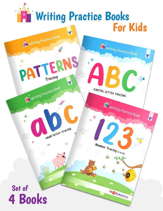 Writing Practice Book for Kids - Set of 4 Books | Learn, Trace, Write & Practice ABC Capital Letters, Small Letters, Patterns and Numbers 1 to 10