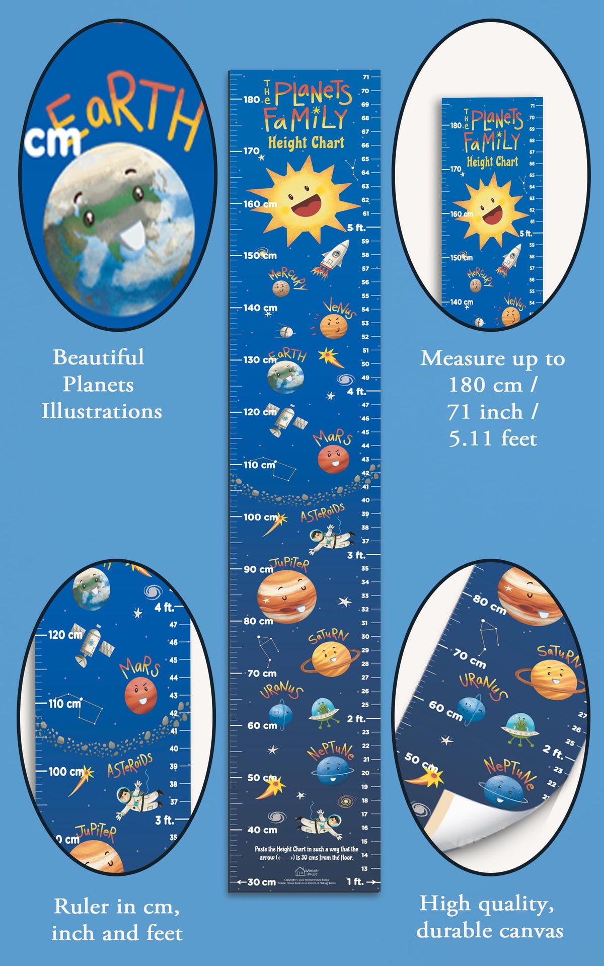 The Planets Family Height Chart (Kids' Height Chart | Height Measuring Scale Sticker | Height Chart Wall Sticker for Children | Nursery Decoration)