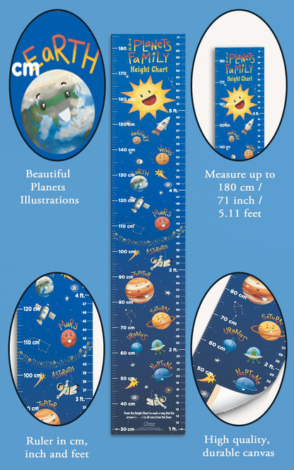 The Planets Family Height Chart (Kids' Height Chart | Height Measuring Scale Sticker | Height Chart Wall Sticker for Children | Nursery Decoration)