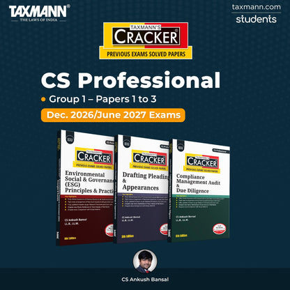 Taxmann's CRACKER COMBO for CS Professional | Dec. 2026/June 2027 Exams | Group 1 – Papers 1 to 3 | CRACKER Series | ESG, Drafting/DPA, and CMADD/Due Diligence | June 2026 Editions | Set of 3 Books