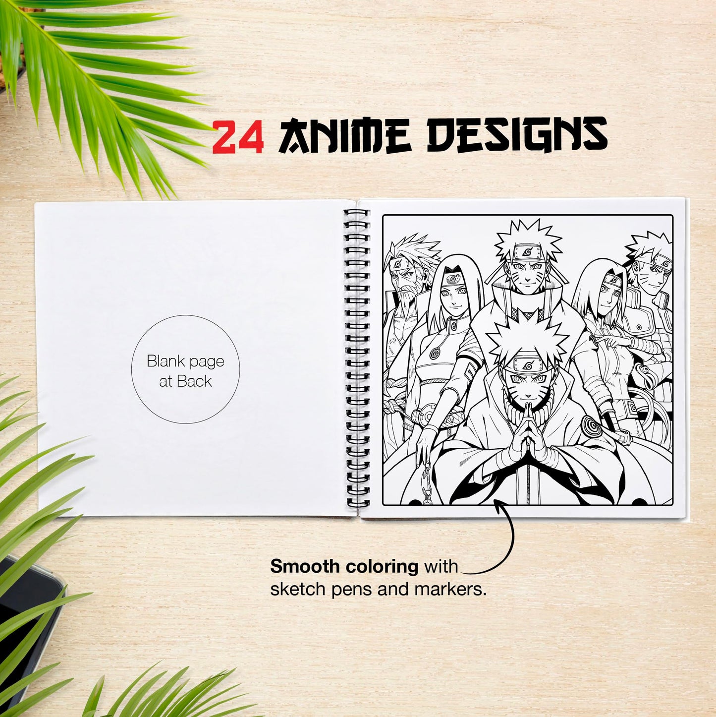 The Crafthives Anime Coloring Book Volume 4 | 24 Anime Character Designs + 24 Sketch Pens | Spiral Bound Hard Cover | 170 GSM Thick Pages | Manga Style Coloring Book for Beginners