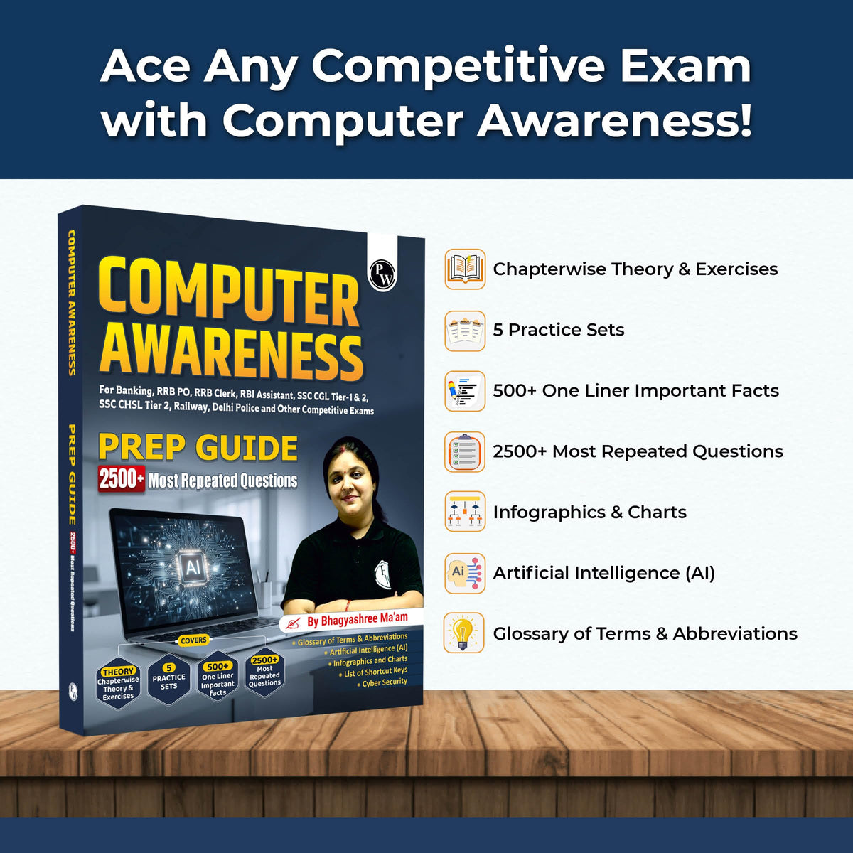 PW Computer Awareness Book 2026 | Chapterwise Theory and 2500+ Most Repeated Questions & PYQs By Bhagyashree Mam For Banking, Railway, RBI Clerk & Assistant, SSC, Delhi Police and Others Exams