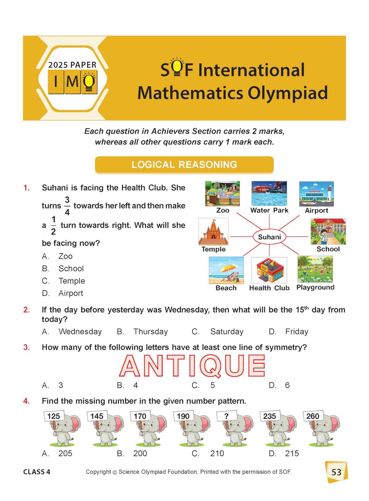MTG International Mathematics Olympiad (IMO) Workbook Class 4 - Chapter-wise MCQs with Achievers Section - SOF Olympiad Books For 2026-27 Exam
