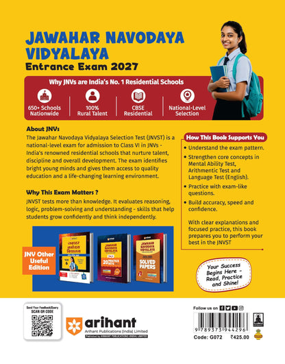 Arihant Jawahar Navodaya Vidyalaya Entrance Exam 2027 Class 6 | Study Guide as per Latest Syllabus | Section-wise Notes, PYQs 2000–2025, Model Tests with OMR & Solved Paper 2026 | English Medium